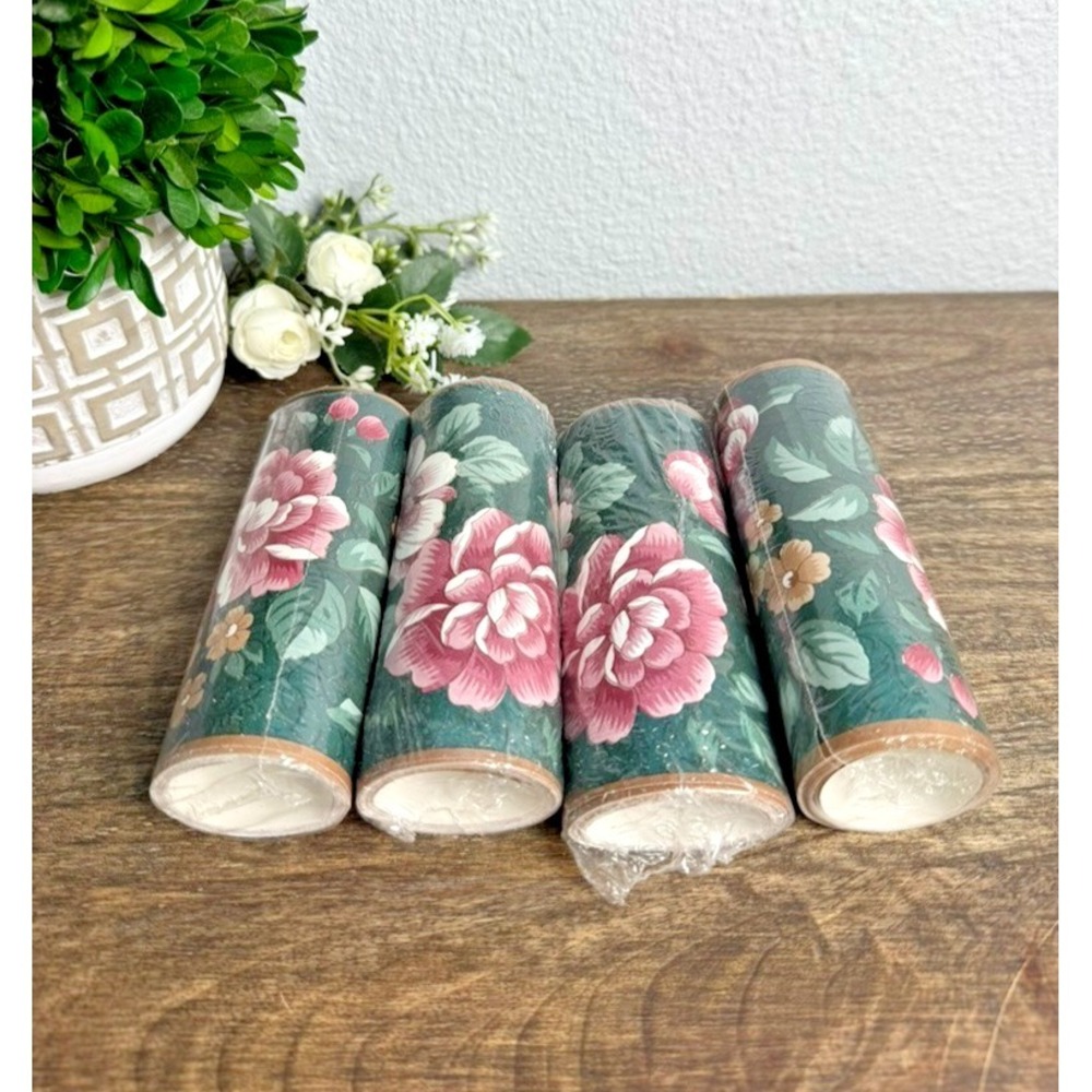 Vintage Rose Wallpaper Border Cottagecore Floral Mauve Green Pre-Pasted NOS